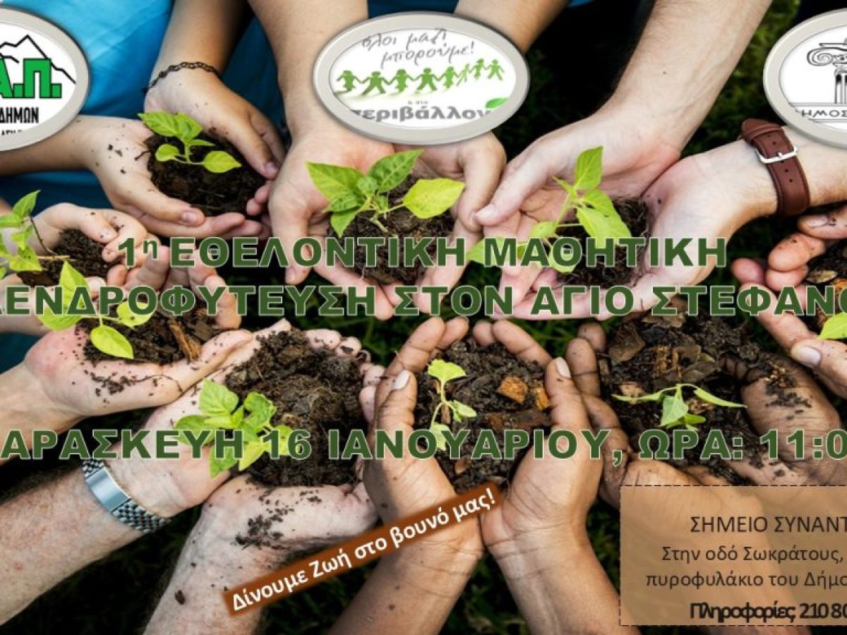 Πρόσκληση στην 1η Δράση Εθελοντικής Μαθητικής Δενδροφύτευσης του ΣΠΑΠ για τη νέα φυτευτική περίοδο 2026, 16/1 στον Άγ. Στέφανο