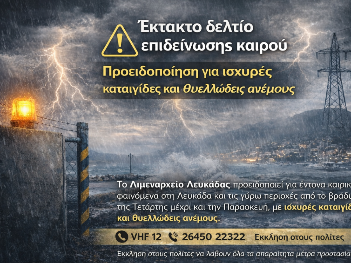 Έκτακτο δελτίο επιδείνωσης καιρού – Προειδοποίηση για ισχυρές καταιγίδες και θυελλώδεις ανέμους
