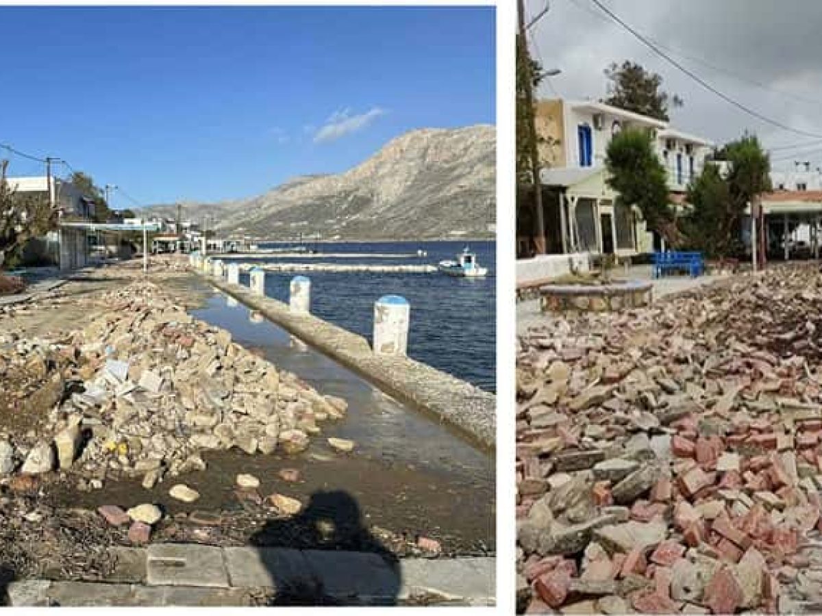 “Λίθοι, πλίνθοι και κέραμοι ατάκτως ερριμμένα” στην Τέλενδο από την κακοκαιρία που σκόρπισε σωρούς από μπάζα που υπήρχαν στην παραλία.(video)