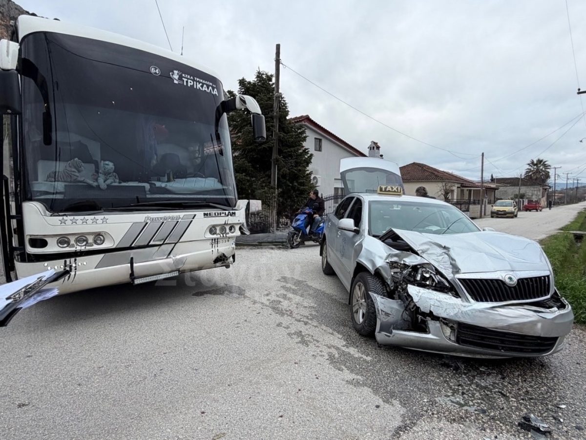 Σφοδρή σύγκρουση ταξί με λεοφωρείο του ΚΤΕΛ στην Θεόπετρα Καλαμπάκας
