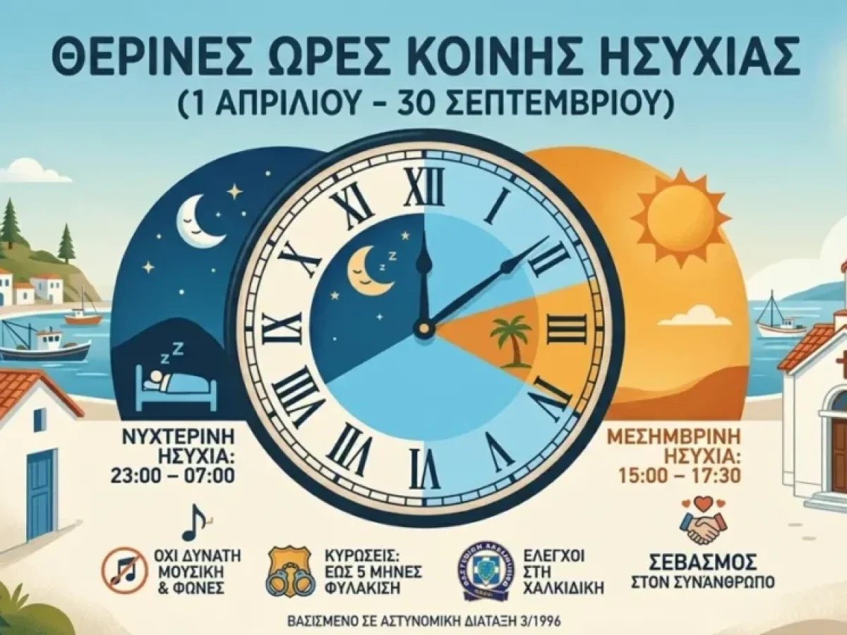 Χαλκιδική: Σε «Θερινούς Ρυθμούς» από 1η Απριλίου οι Ώρες Κοινής Ησυχίας