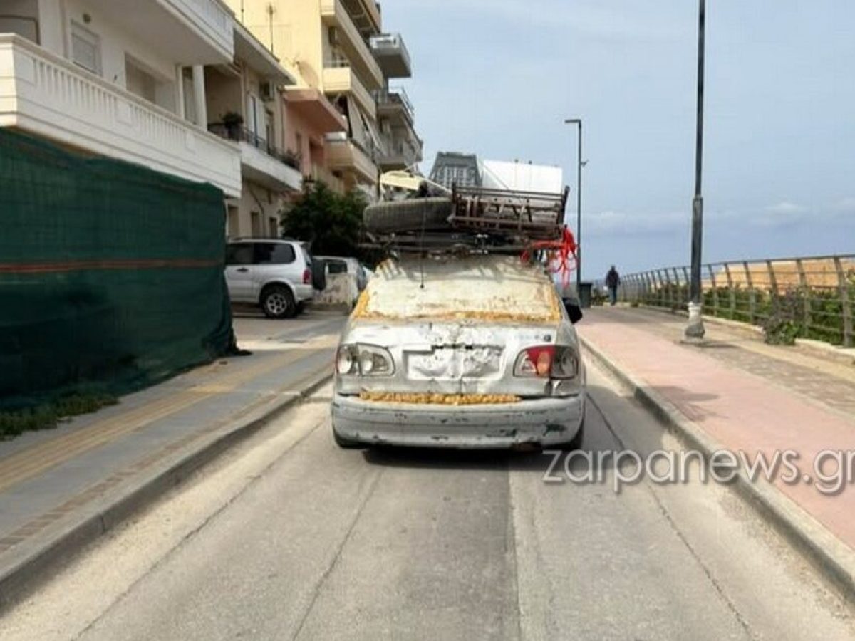 «Μας γράφουν για ζώνη κι αυτοί κυκλοφορούν ανενόχλητοι στους δρόμους;» – Χιλιοτρακαρισμένο και υπερφορτωμένο αυτοκίνητο κόβει βόλτες στους δρόμους των Χανίων | Photos