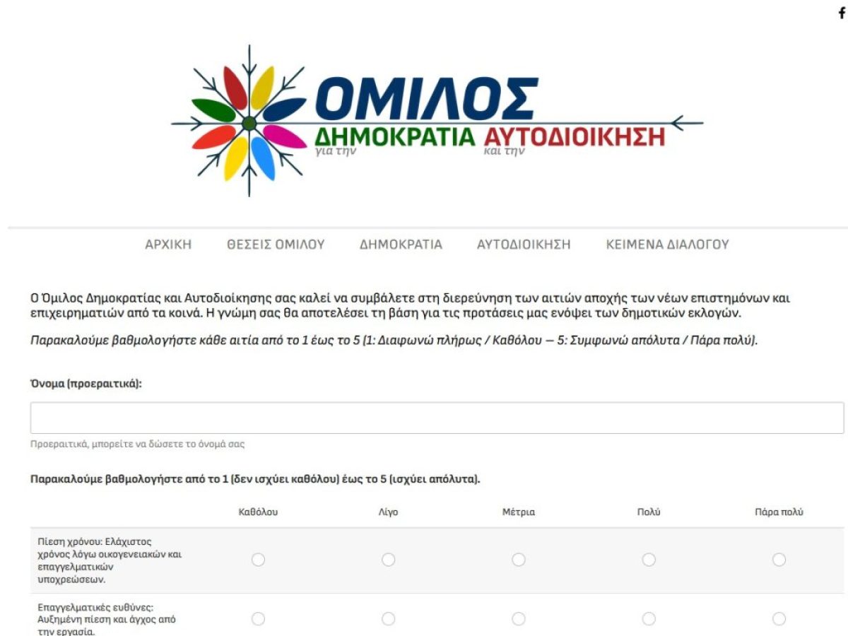 Όμιλος για την Δημοκρατία και την Αυτοδιοίκηση | Κάλεσμα στους νέους να συμπληρώσουν το ερωτηματολόγιο