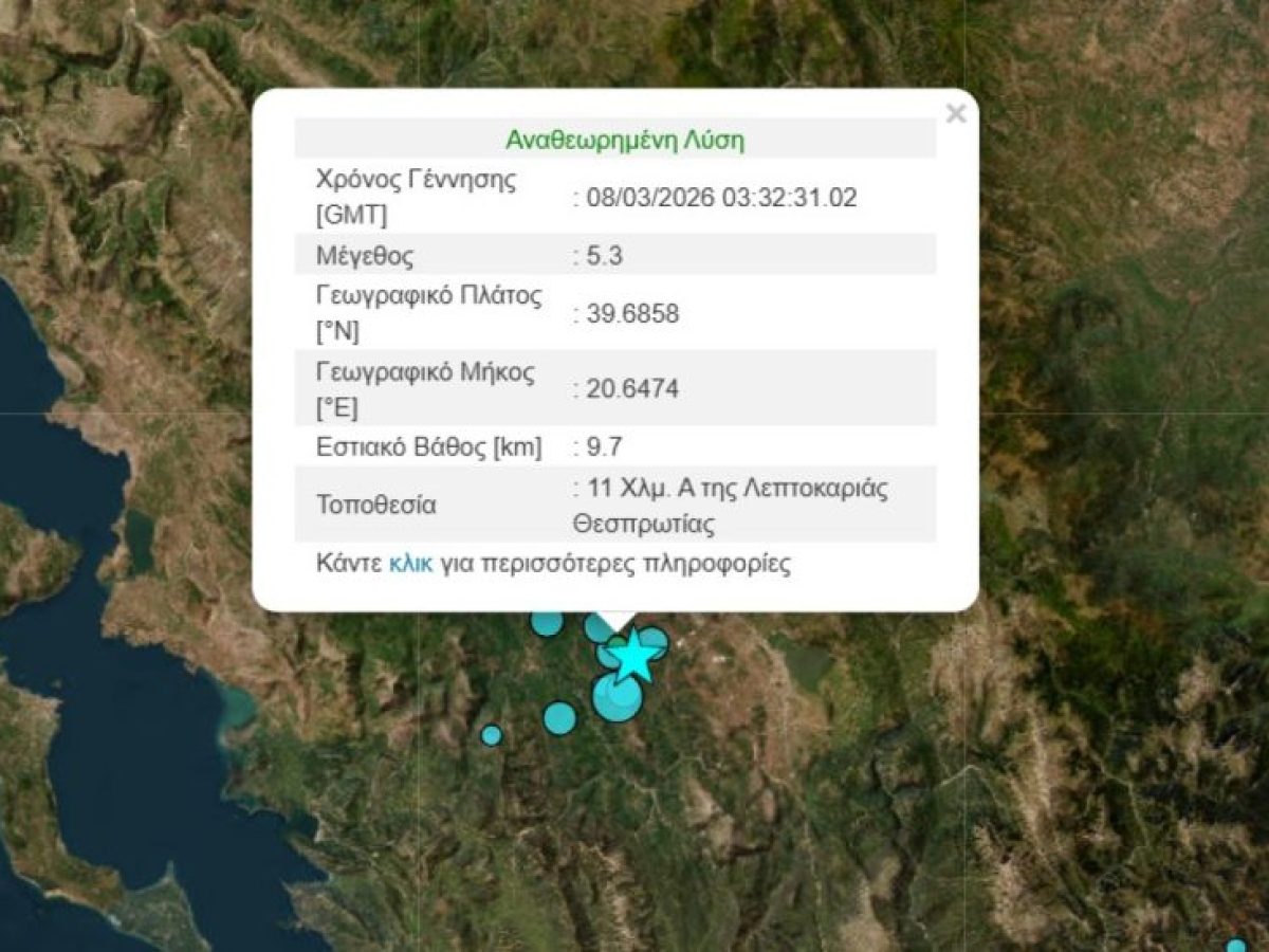 Σεισμός 5,3 Ρίχτερ στη Θεσπρωτία: Η στιγμή που η δόνηση ταρακουνά τα Ιωάννινα -Αισθητός στην πόλη των Γρεβενών  (Βίντεο)