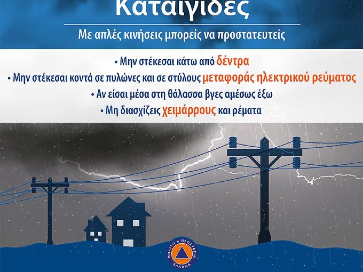 Δ. Τρικκαίων: Οδηγίες προστασίας από καταιγίδες – Τι προσέχουμε σε δέντρα, πυλώνες ρεύματος, χειμάρρους