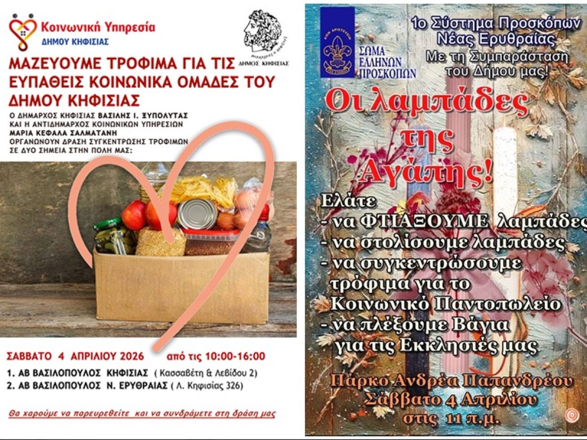 Δράση Αλληλεγγύης στον Δήμο Κηφισιάς: Συγκέντρωση Τροφίμων και «Λαμπάδες Αγάπης» ενόψει Πάσχα