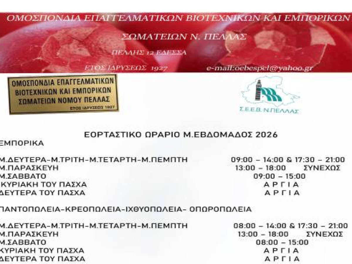 Έδεσσα: Εορταστικό ωράριο Πάσχα