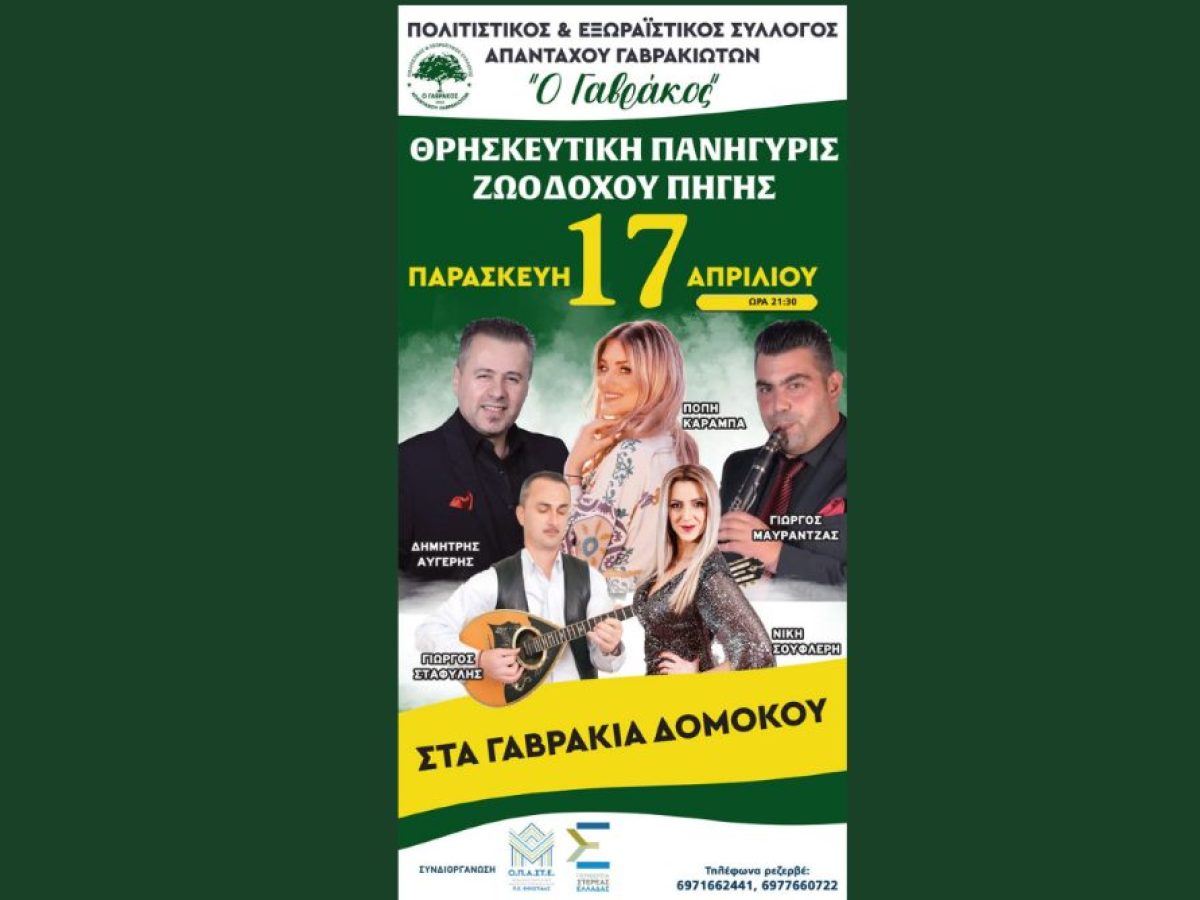 Εκδήλωση για τη Ζωοδόχο Πηγή στα Γαβράκια Δομοκού την Παρασκευή 17 Απριλίου