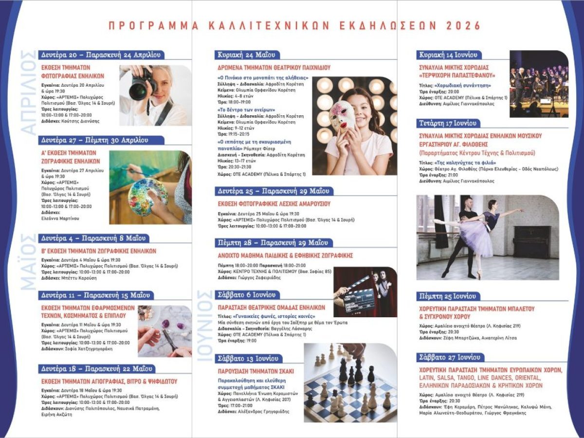 Έναρξη Καλλιτεχνικών Εκδηλώσεων Τμημάτων Δήμου Αμαρουσίου 2026