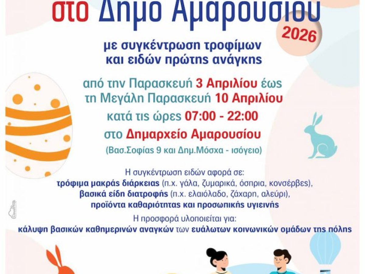 Κάλεσμα του Δήμου Αμαρουσίου στη Δράση Αλληλεγγύης του Κοινωνικού Παντοπωλείου
