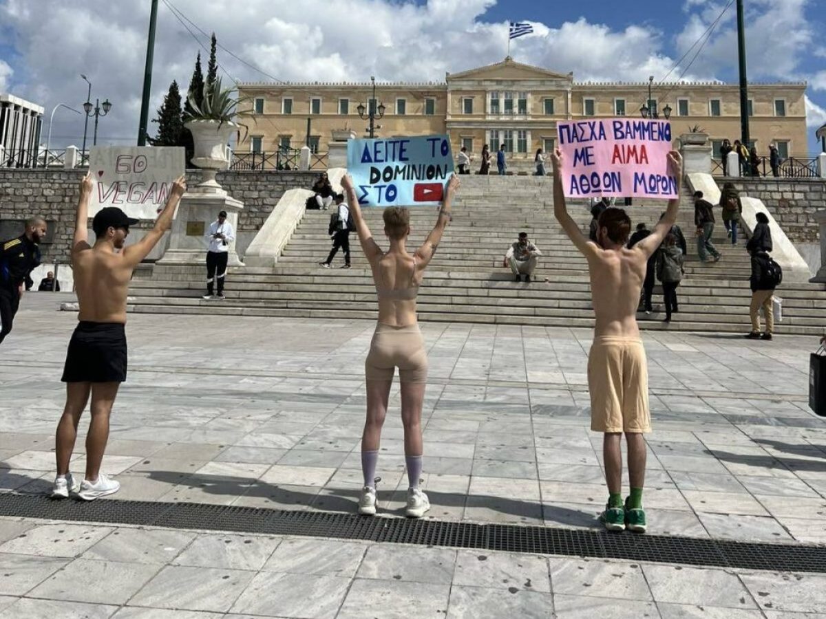 Σύνταγμα: Διαμαρτυρία vegan ακτιβιστών κατά της θανάτωσης αμνοεριφίων για το Πάσχα