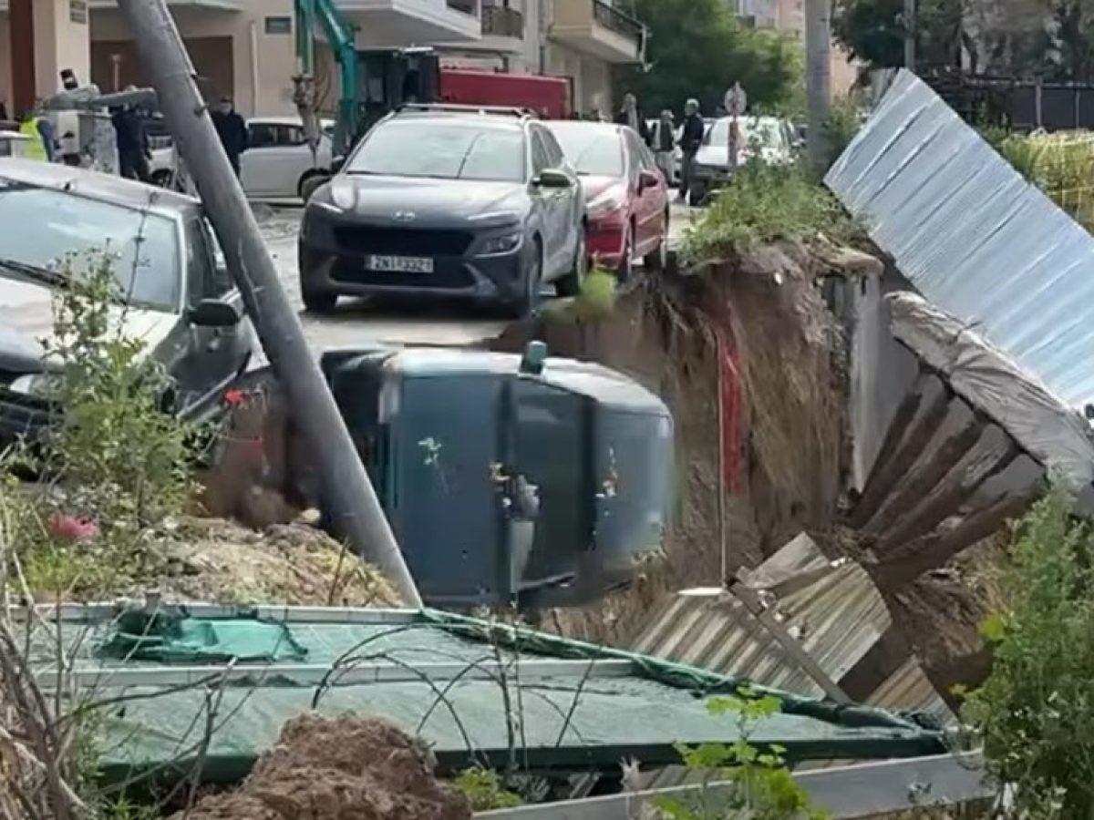 Θεσσαλονίκη: Υποχώρησε τοιχίο στους πρώην στάβλους Παπάφη – ΙΧ έπεσε στο κενό (βίντεο)