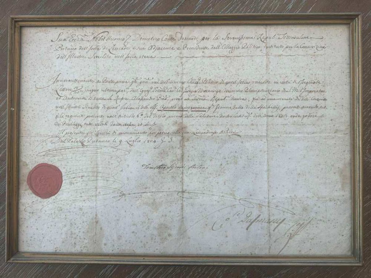 Τό παρόν θέλει χρησιμεύσει αὐτῷ ὡς διαρκές μνημεῖον διά τήν Λευκάδιον Ευγένειάν του»