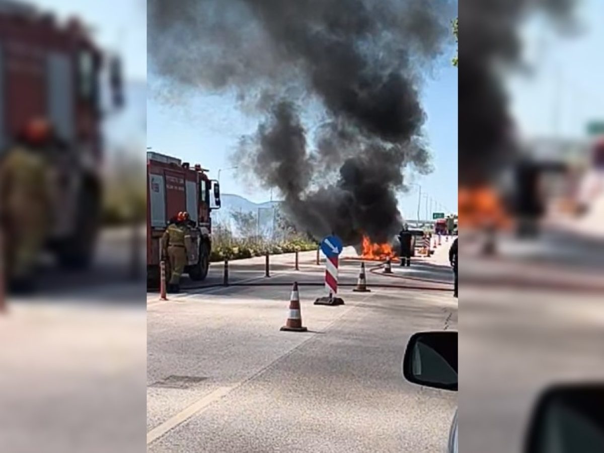 (video) Όχημα τυλίχθηκε στις φλόγες στην Πατρών – Πύργου, στο ύψος της Κάτω Αχαΐας