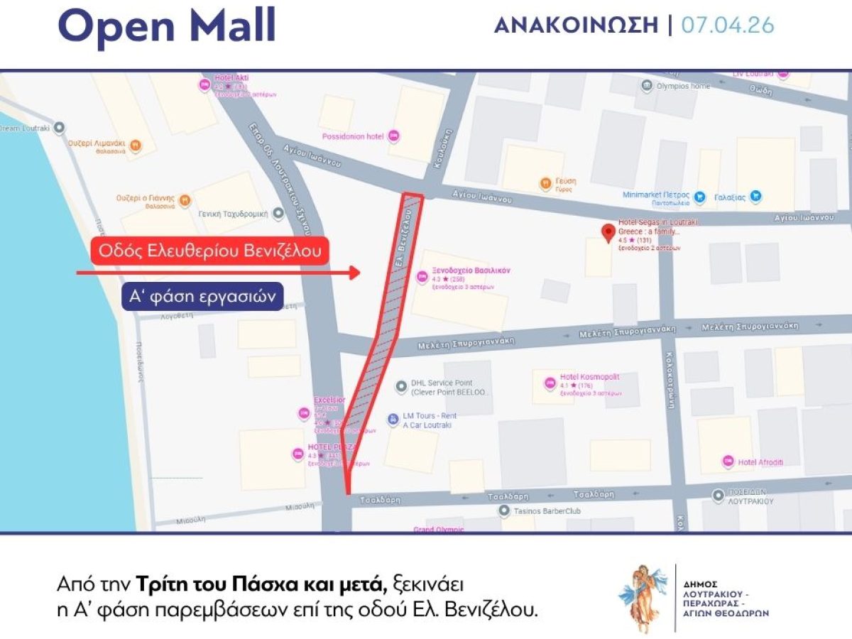 Ξεκινά η Α’ φάση του Open Mall στο Λουτράκι
